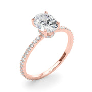 Signature Hidden Halo Center Single Row Oval Diamond Engagement Ring in 10K/14K gold and platinum with certified lab-grown or natural diamonds