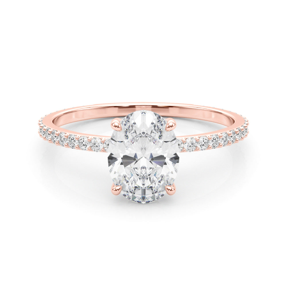 Signature Hidden Halo Center Single Row Oval Diamond Engagement Ring in 10K/14K gold and platinum with certified lab-grown or natural diamonds
