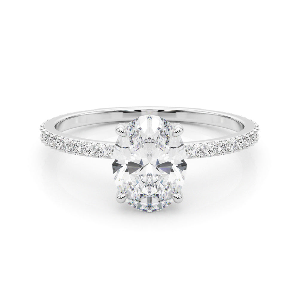 Signature Hidden Halo Center Single Row Oval Diamond Engagement Ring in 10K/14K gold and platinum with certified lab-grown or natural diamonds