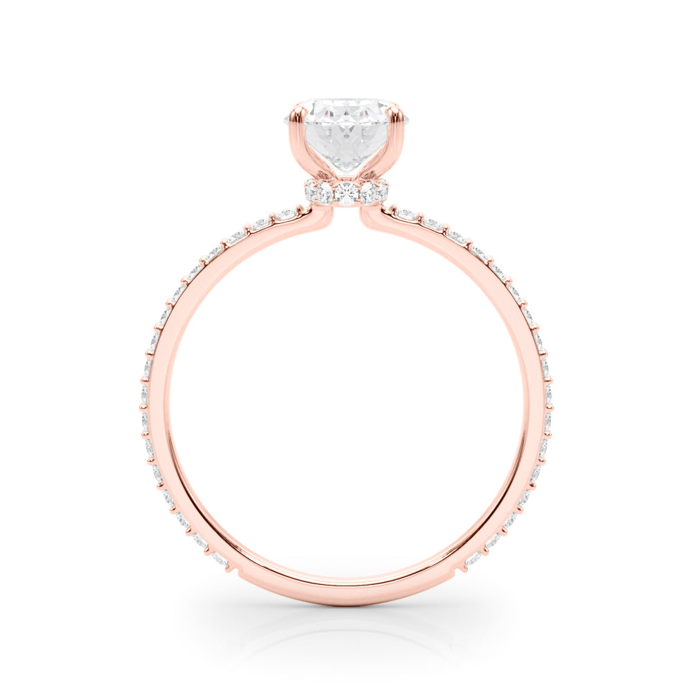 Signature Hidden Halo Center Single Row Oval Diamond Engagement Ring in 10K/14K gold and platinum with certified lab-grown or natural diamonds