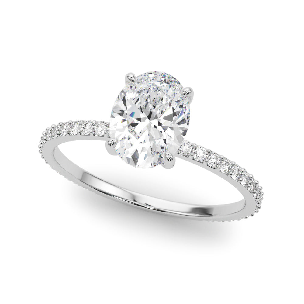 Signature Hidden Halo Center Single Row Oval Diamond Engagement Ring in 10K/14K gold and platinum with certified lab-grown or natural diamonds