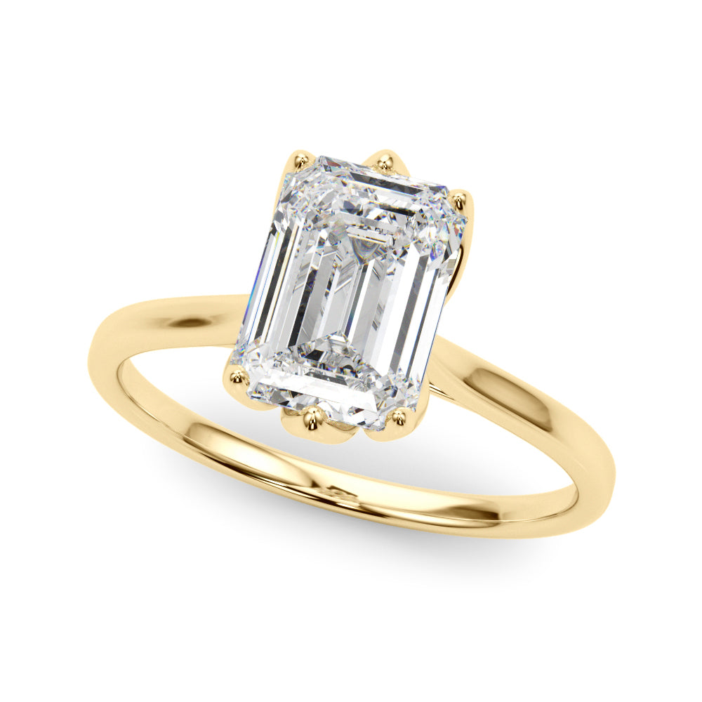 Pristine Solitaire Cut Emerald Diamond Engagement Ring in 10K/14K gold and platinum with certified lab-grown or natural diamonds
