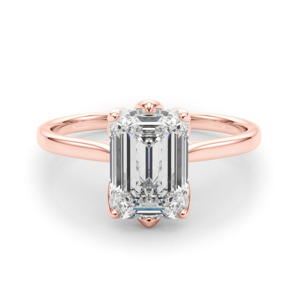 Pristine Solitaire Cut Emerald Diamond Engagement Ring in 10K/14K gold and platinum with certified lab-grown or natural diamonds