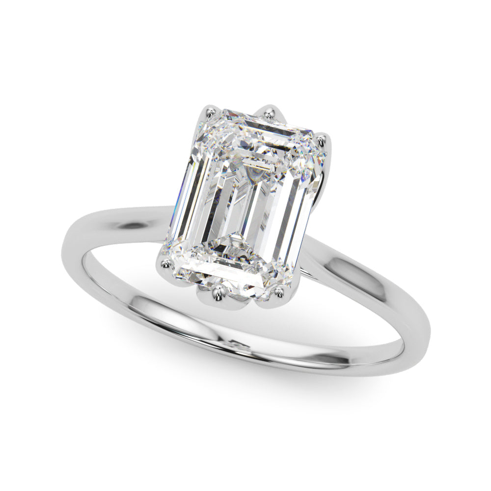Pristine Solitaire Cut Emerald Diamond Engagement Ring in 10K/14K gold and platinum with certified lab-grown or natural diamonds