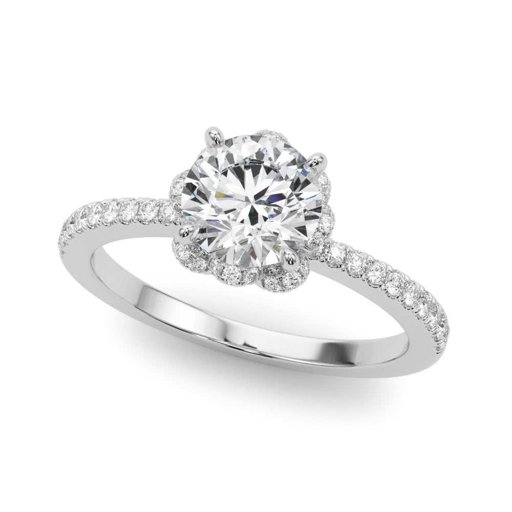 Exquisite Sidestone Round Diamond Engagement Ring in 10K/14K gold and platinum with certified lab-grown or natural diamonds