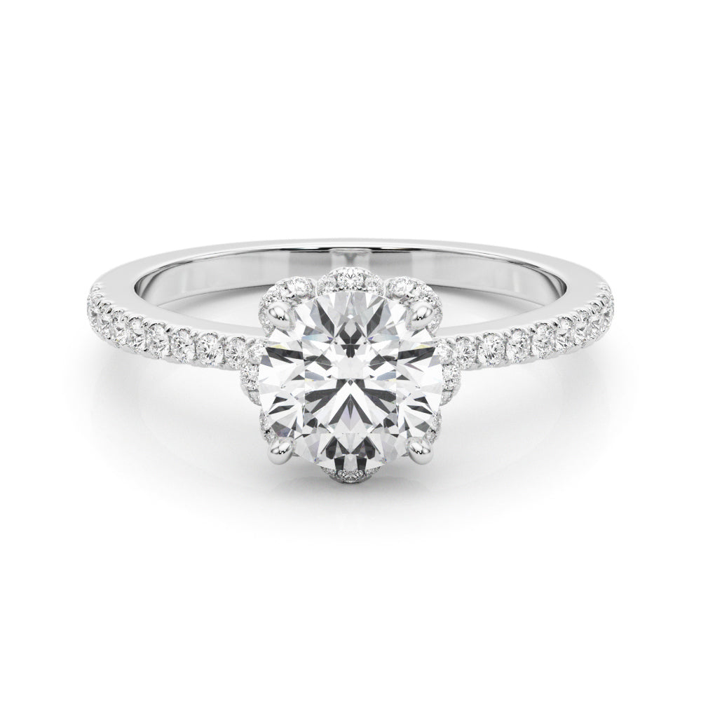 Exquisite Sidestone Round Diamond Engagement Ring in 10K/14K gold and platinum with certified lab-grown or natural diamonds