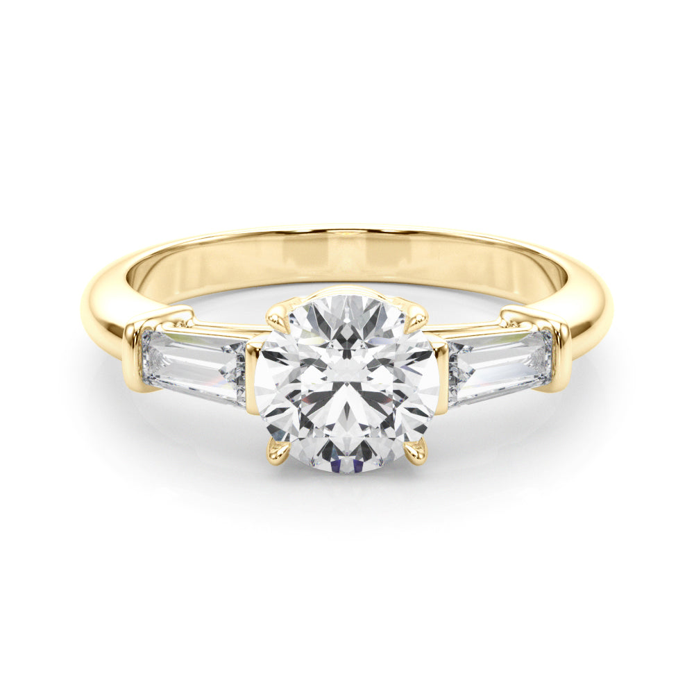 Round Three-Stone Diamond Engagement Ring in 10K/14K gold and platinum with certified lab-grown or natural diamonds