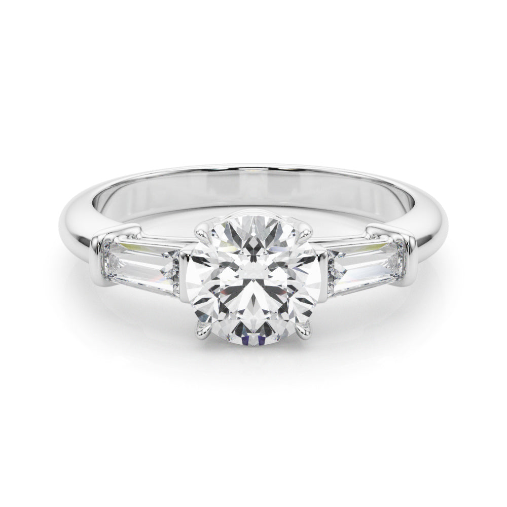 Round Three-Stone Diamond Engagement Ring in 10K/14K gold and platinum with certified lab-grown or natural diamonds