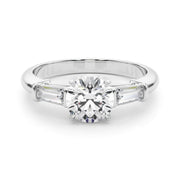 Round Three-Stone Diamond Engagement Ring in 10K/14K gold and platinum with certified lab-grown or natural diamonds