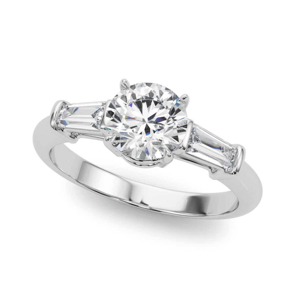 Round Three-Stone Diamond Engagement Ring in 10K/14K gold and platinum with certified lab-grown or natural diamonds