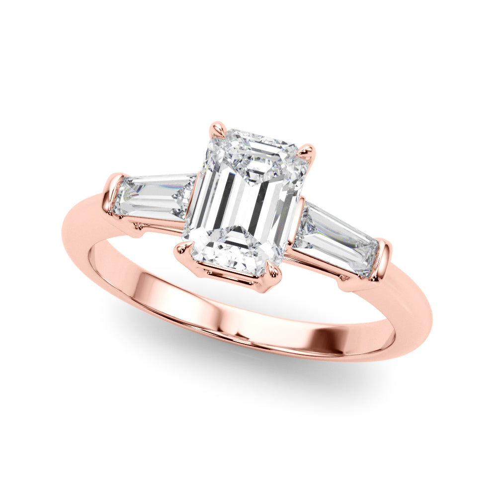 Emerald Three-Stone Diamond Engagement Ring in 10K/14K gold and platinum with certified lab-grown or natural diamonds