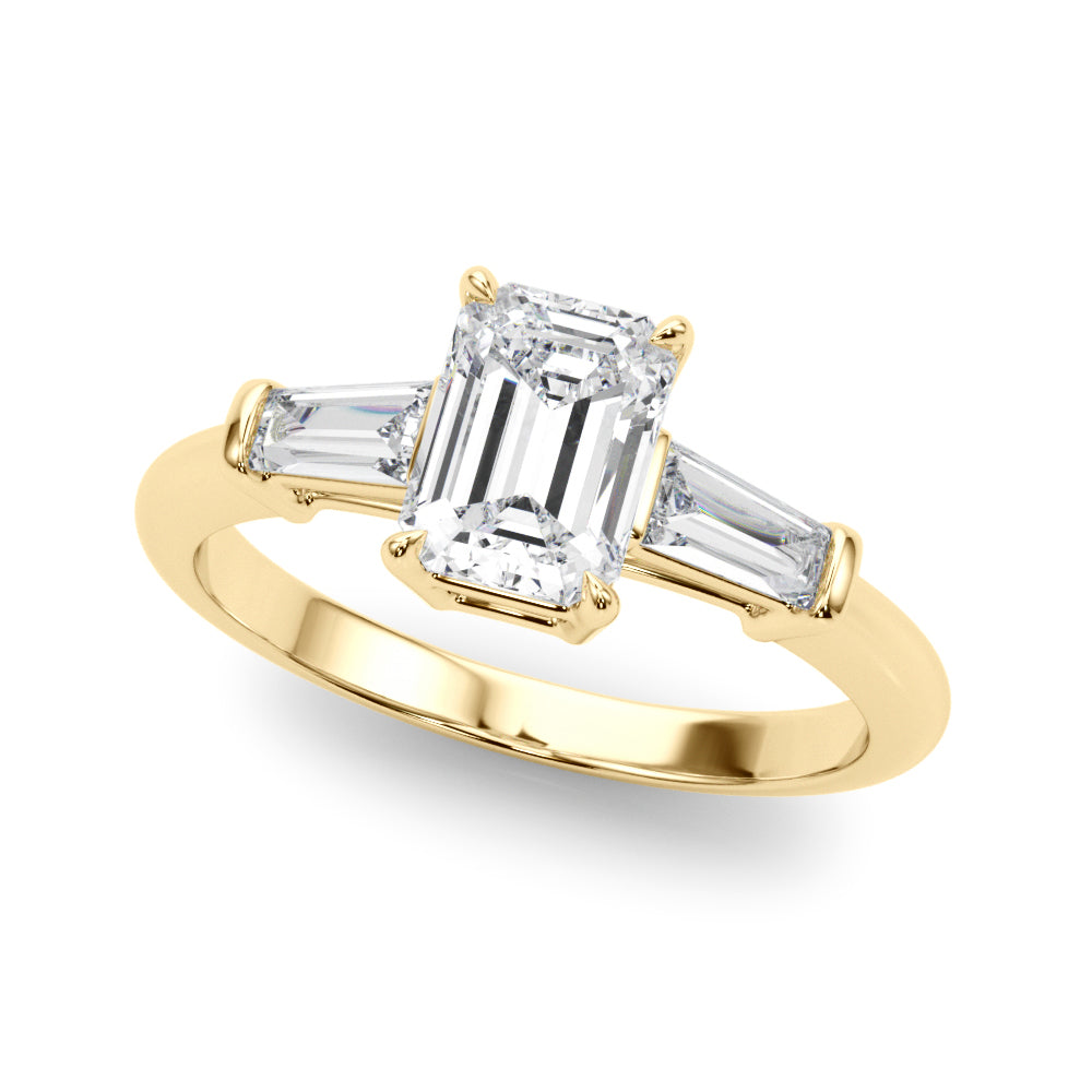 Emerald Three-Stone Diamond Engagement Ring in 10K/14K gold and platinum with certified lab-grown or natural diamonds