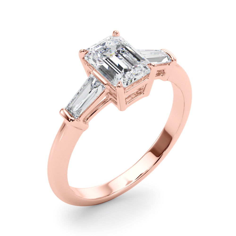 Emerald Three-Stone Diamond Engagement Ring in 10K/14K gold and platinum with certified lab-grown or natural diamonds