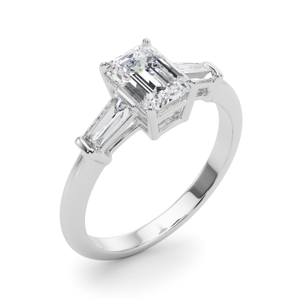 Emerald Three-Stone Diamond Engagement Ring in 10K/14K gold and platinum with certified lab-grown or natural diamonds