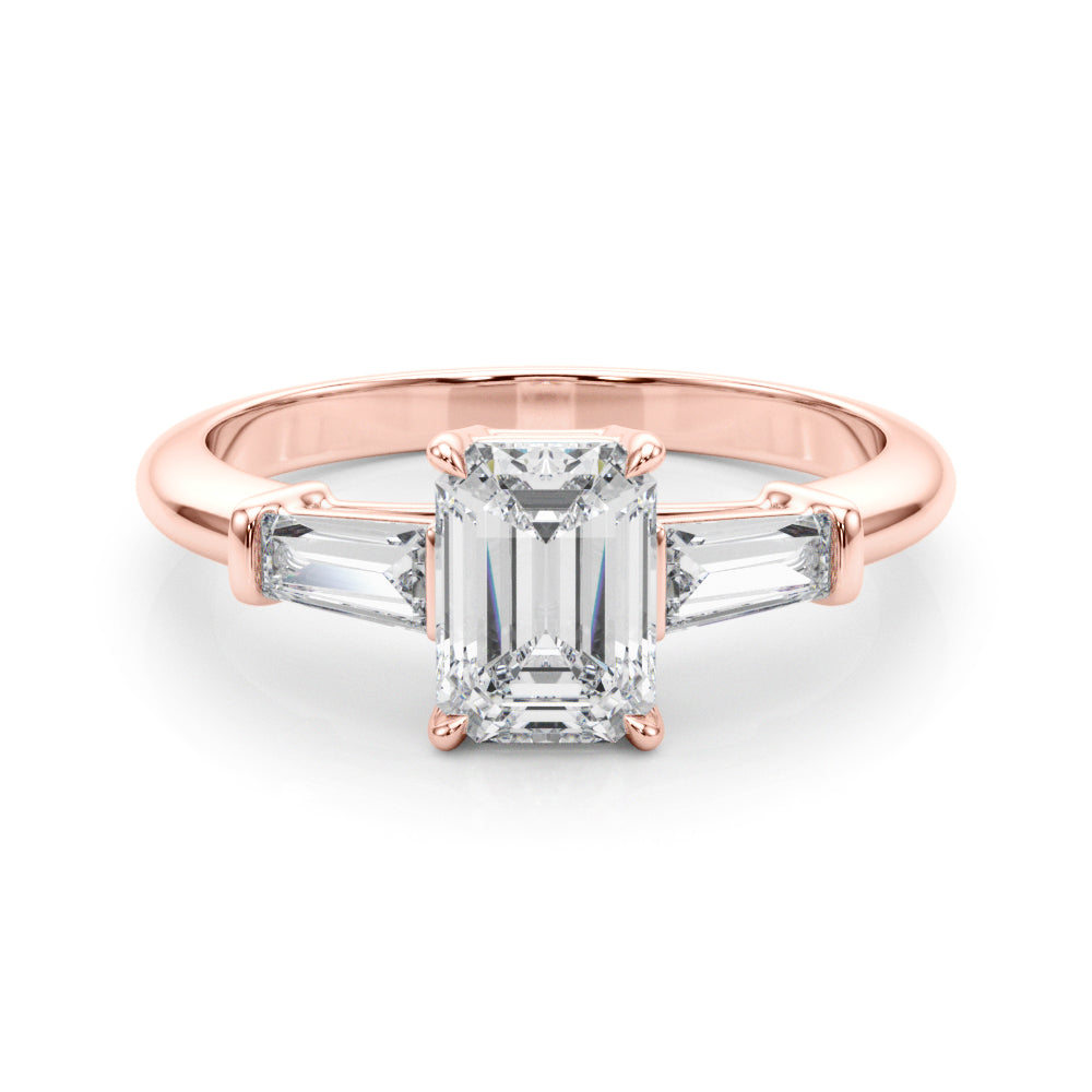 Emerald Three-Stone Diamond Engagement Ring in 10K/14K gold and platinum with certified lab-grown or natural diamonds