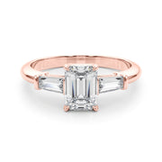 Emerald Three-Stone Diamond Engagement Ring in 10K/14K gold and platinum with certified lab-grown or natural diamonds