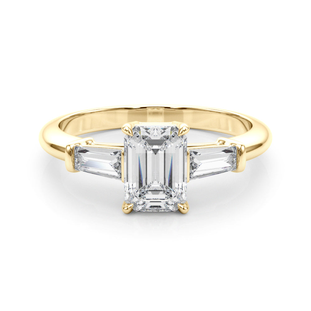 Emerald Three-Stone Diamond Engagement Ring in 10K/14K gold and platinum with certified lab-grown or natural diamonds
