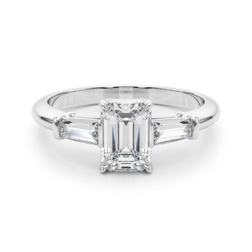 Emerald Three-Stone Diamond Engagement Ring in 10K/14K gold and platinum with certified lab-grown or natural diamonds