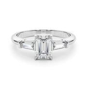 Emerald Three-Stone Diamond Engagement Ring in 10K/14K gold and platinum with certified lab-grown or natural diamonds