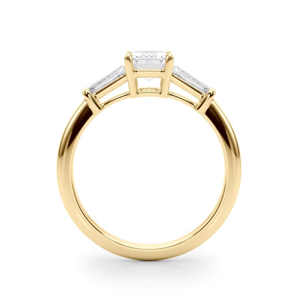 Emerald Three-Stone Diamond Engagement Ring in 10K/14K gold and platinum with certified lab-grown or natural diamonds