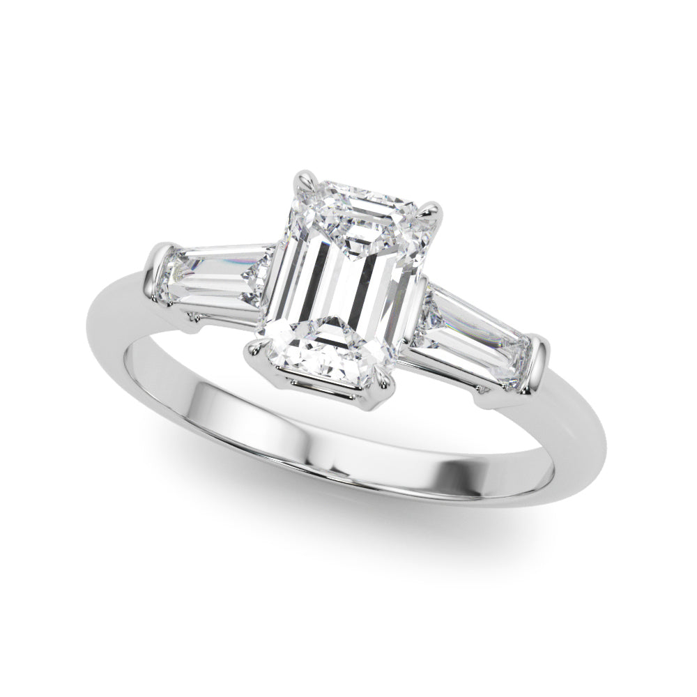 Emerald Three-Stone Diamond Engagement Ring in 10K/14K gold and platinum with certified lab-grown or natural diamonds