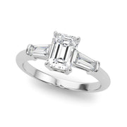 Emerald Three-Stone Diamond Engagement Ring in 10K/14K gold and platinum with certified lab-grown or natural diamonds