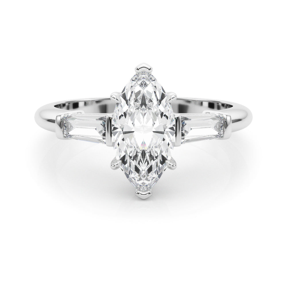 Three-Stone Marquise Diamond Engagement Ring in 10K/14K gold and platinum with certified lab-grown or natural diamonds