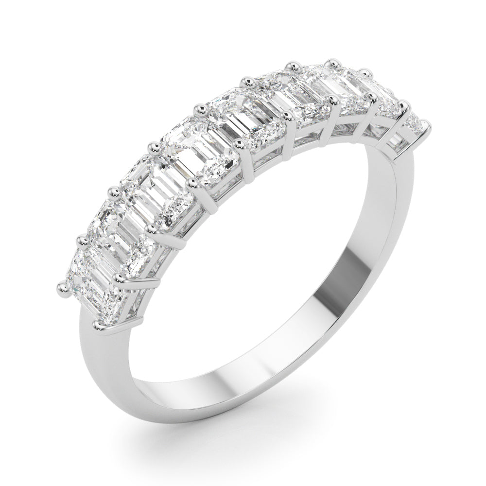 Emerald Cut Shared Prong Half Eternity Ring in Gold & Platinum