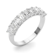 Emerald Cut Shared Prong Half Eternity Ring in Gold & Platinum