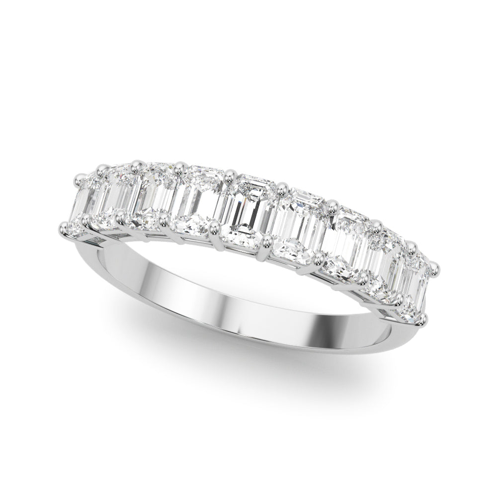 Emerald Cut Shared Prong Half Eternity Ring in Gold & Platinum