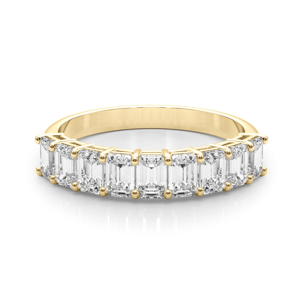 Emerald Cut Shared Prong Half Eternity Ring in Gold & Platinum