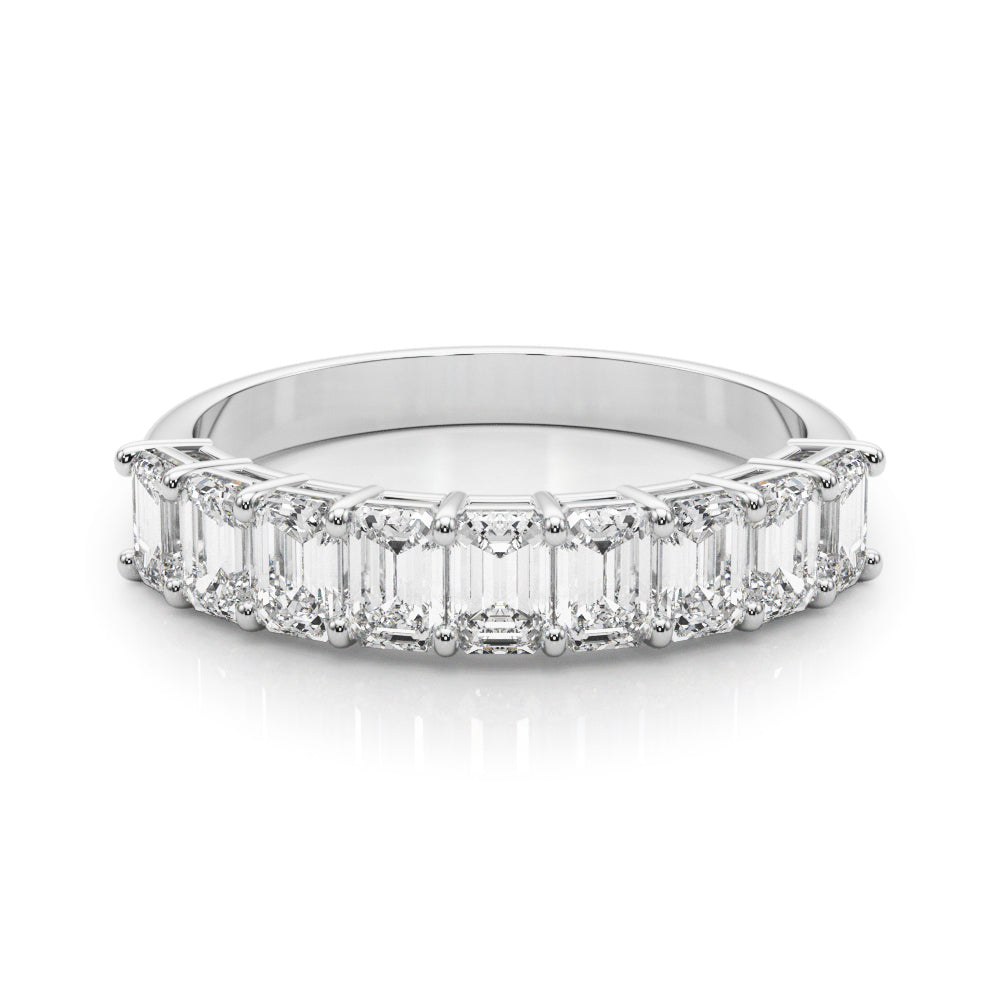 Emerald Cut Shared Prong Half Eternity Ring in Gold & Platinum