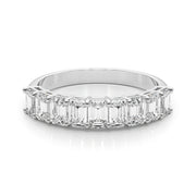 Emerald Cut Shared Prong Half Eternity Ring in Gold & Platinum