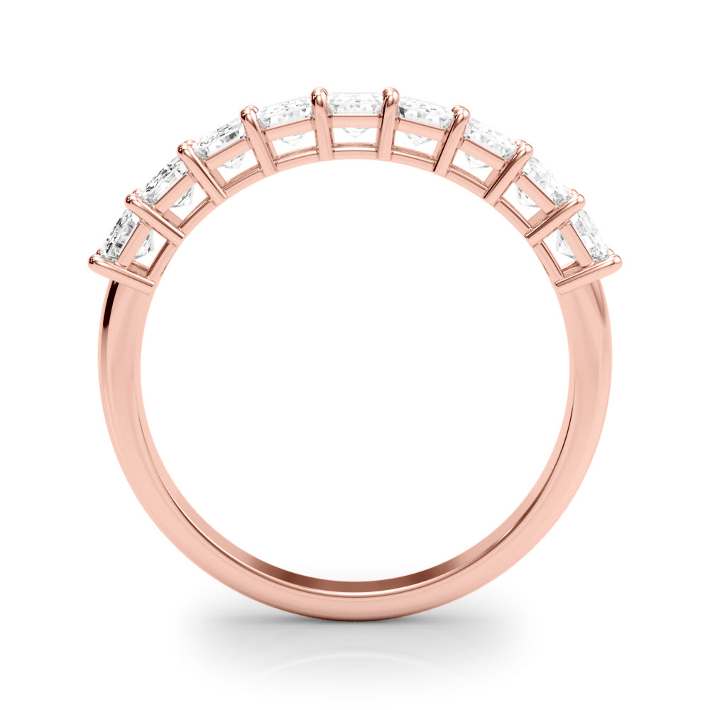 Emerald Cut Shared Prong Half Eternity Ring in Gold & Platinum