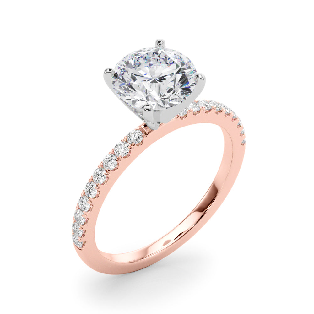 Lustrous 51162 Shank Round Diamond Engagement Ring in 10K/14K gold and platinum with certified lab-grown or natural diamonds