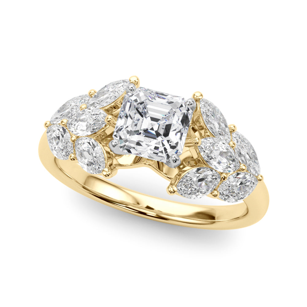 Crowned Mq Side Stones Engagement Ring Marquise Diamond Engagement Ring in 10K/14K gold and platinum with certified lab-grown or natural diamonds