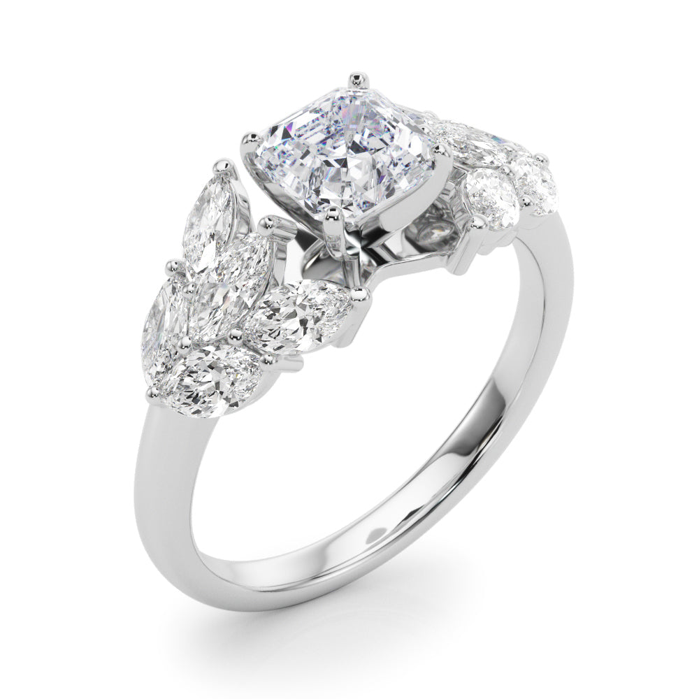 Crowned Mq Side Stones Engagement Ring Marquise Diamond Engagement Ring in 10K/14K gold and platinum with certified lab-grown or natural diamonds