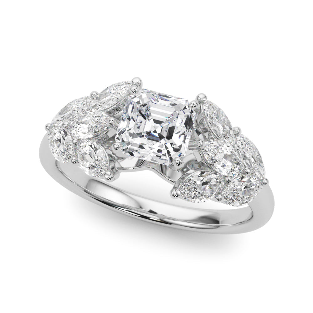 Crowned Mq Side Stones Engagement Ring Marquise Diamond Engagement Ring in 10K/14K gold and platinum with certified lab-grown or natural diamonds