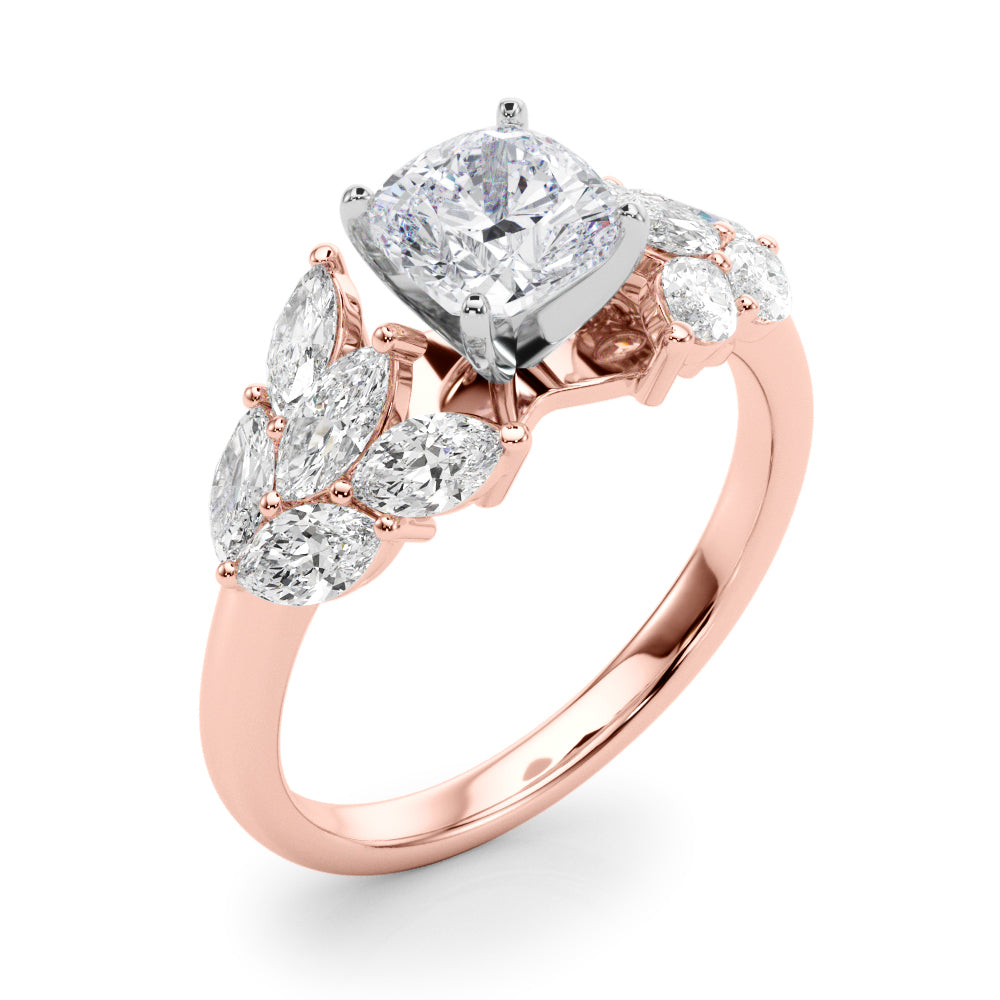Crowned Mq Side Stones Engagement Ring Marquise Diamond Engagement Ring in 10K/14K gold and platinum with certified lab-grown or natural diamonds