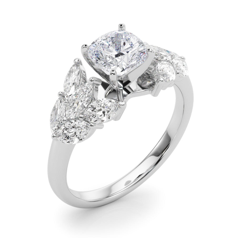 Crowned Mq Side Stones Engagement Ring Marquise Diamond Engagement Ring in 10K/14K gold and platinum with certified lab-grown or natural diamonds