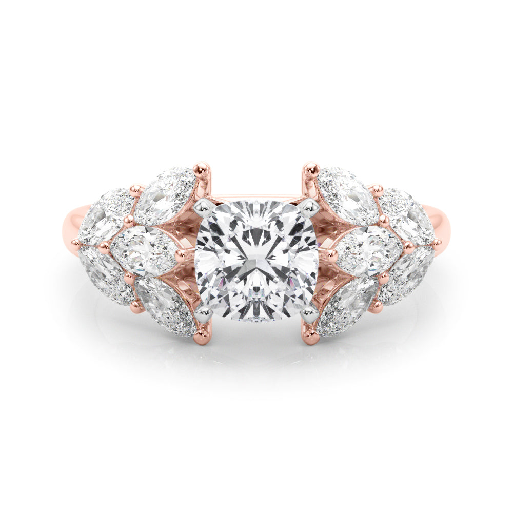 Crowned Mq Side Stones Engagement Ring Marquise Diamond Engagement Ring in 10K/14K gold and platinum with certified lab-grown or natural diamonds