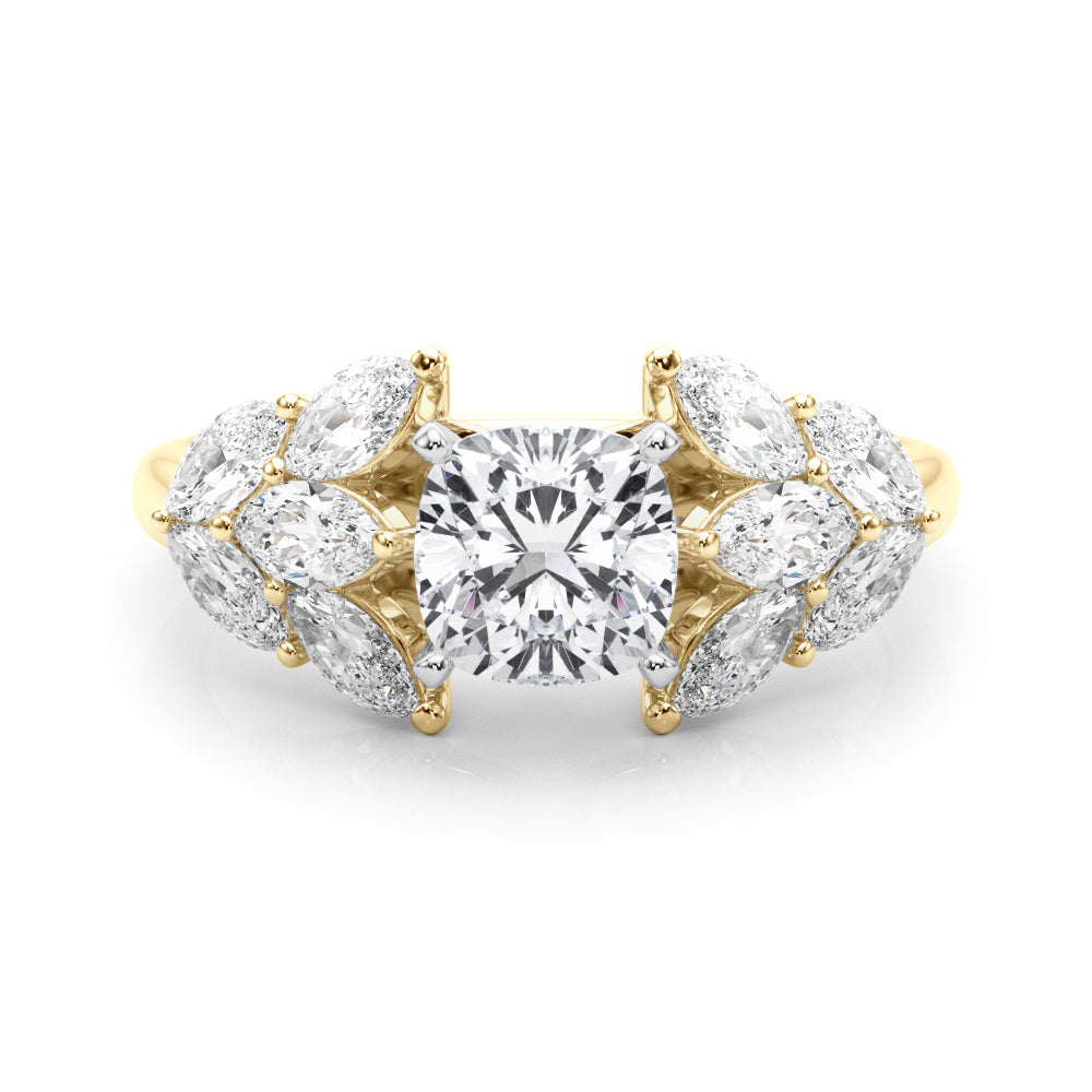 Crowned Mq Side Stones Engagement Ring Marquise Diamond Engagement Ring in 10K/14K gold and platinum with certified lab-grown or natural diamonds