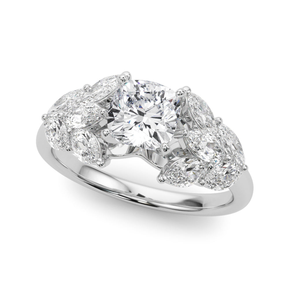 Crowned Mq Side Stones Engagement Ring Marquise Diamond Engagement Ring in 10K/14K gold and platinum with certified lab-grown or natural diamonds