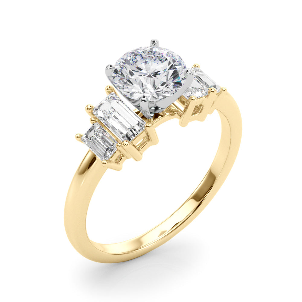 Graceful Mq Center & Sb Engagement Ring Round Diamond Engagement Ring in 10K/14K gold and platinum with certified lab-grown or natural diamonds