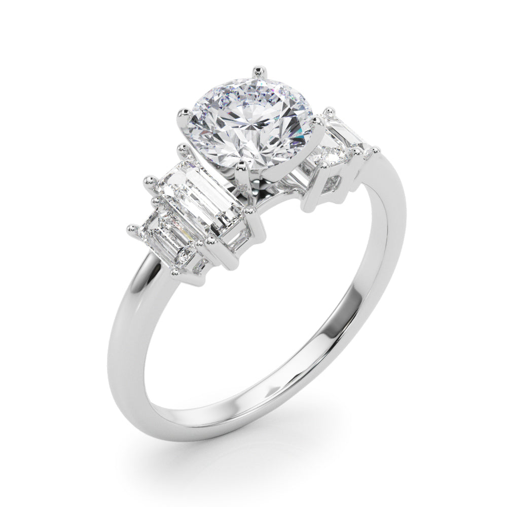 Graceful Mq Center & Sb Engagement Ring Round Diamond Engagement Ring in 10K/14K gold and platinum with certified lab-grown or natural diamonds
