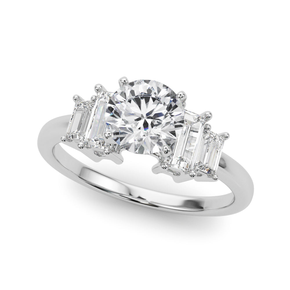Graceful Mq Center & Sb Engagement Ring Round Diamond Engagement Ring in 10K/14K gold and platinum with certified lab-grown or natural diamonds