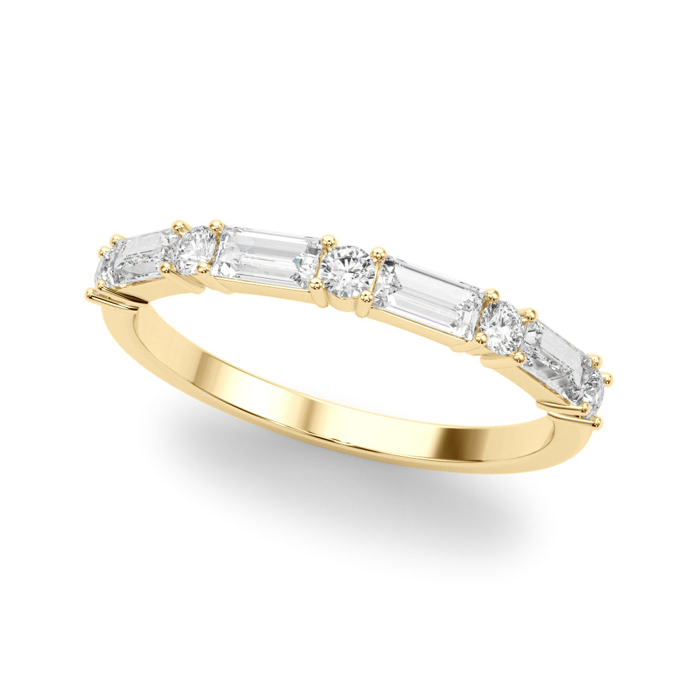 Alternating Round & Straight Baguette Half Eternity Ring in 10K/14K gold and platinum with certified lab-grown or natural diamonds