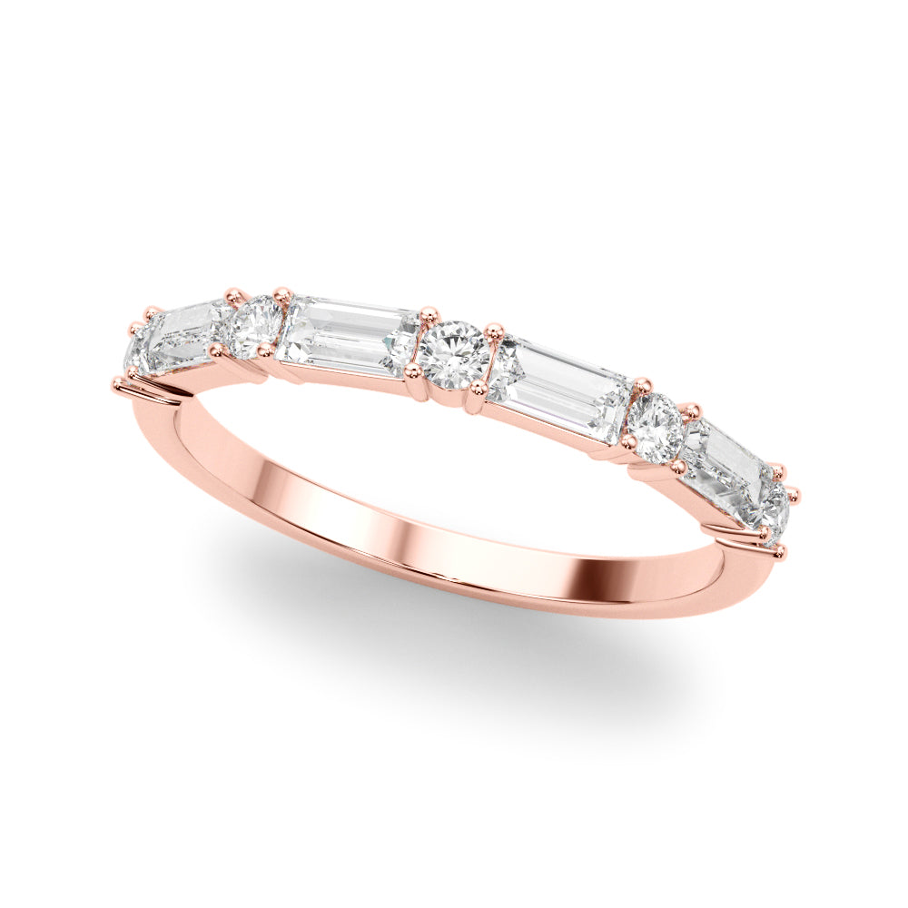 Alternating Round & Straight Baguette Half Eternity Ring in Gold & Platinum
