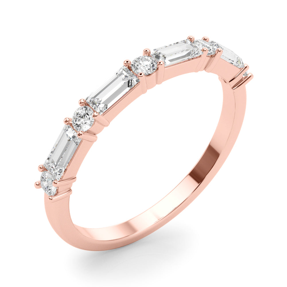 Alternating Round & Straight Baguette Half Eternity Ring in Gold & Platinum