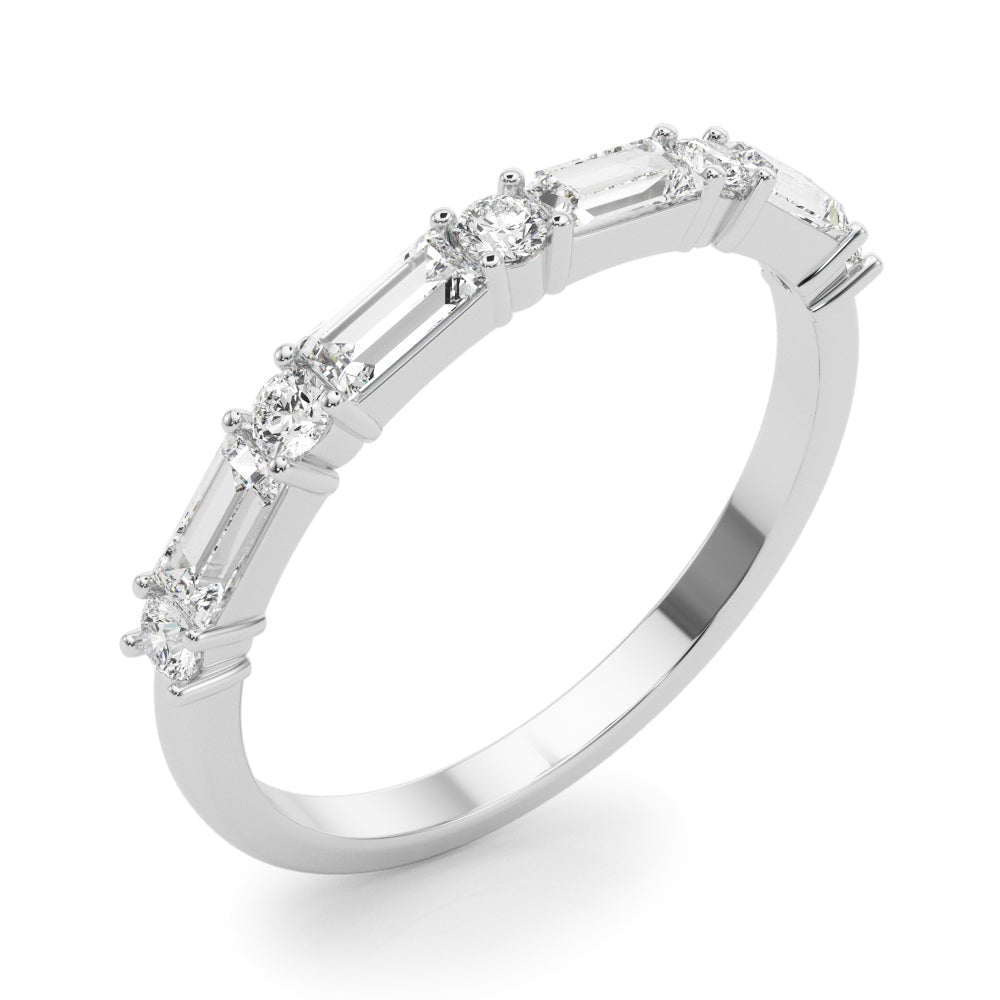 Alternating Round & Straight Baguette Half Eternity Ring in Gold & Platinum